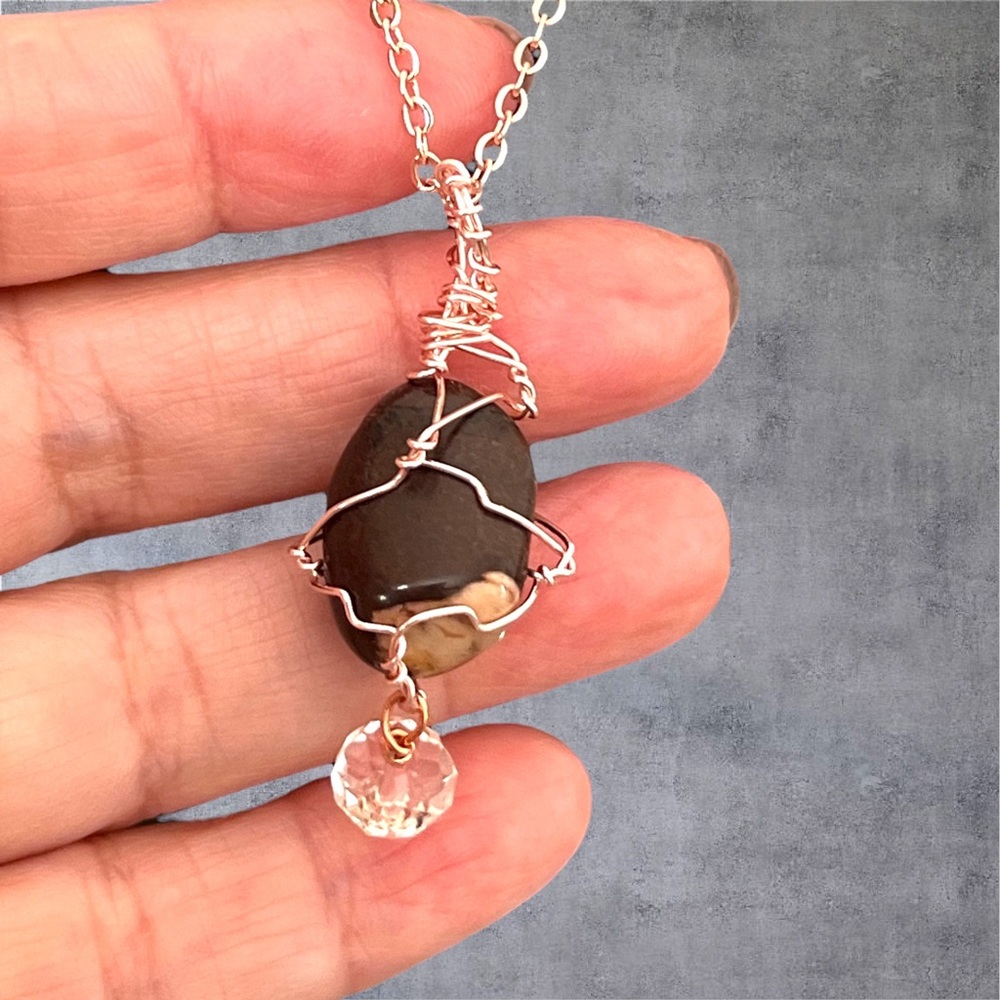 Rose gold plated natural brown stone pendant